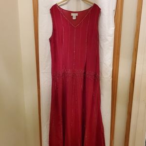 Vintage Spiegel Silk Beaded Cocktail Dress in Red - Size 18